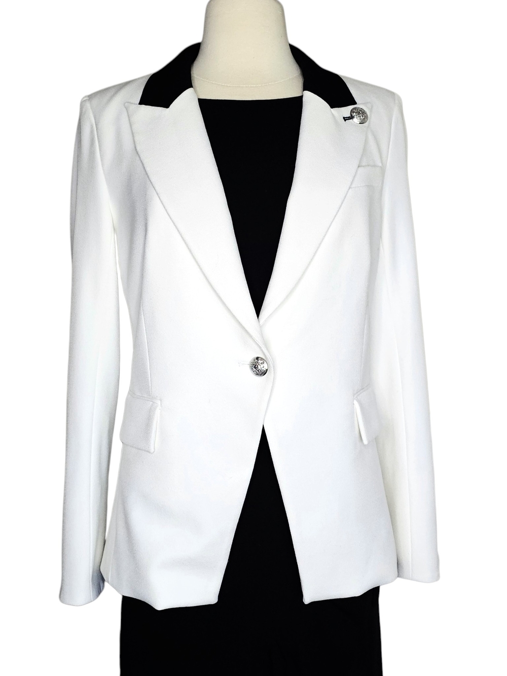 Veronica Beard Fergus White Dickey Jacket Blazer Black Contrast Collar 8